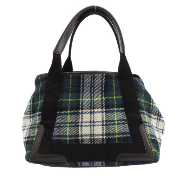 BALENCIAGA Checkered Wool Cabas Tote Bag in Navy Blue - Picture 2 of 11